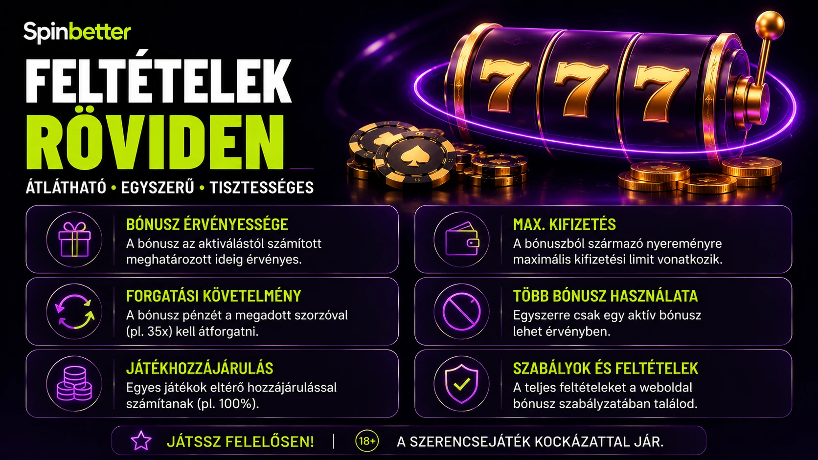 a SpinBetter bónusz feltételei röviden: x35 átforgatás és határidő
