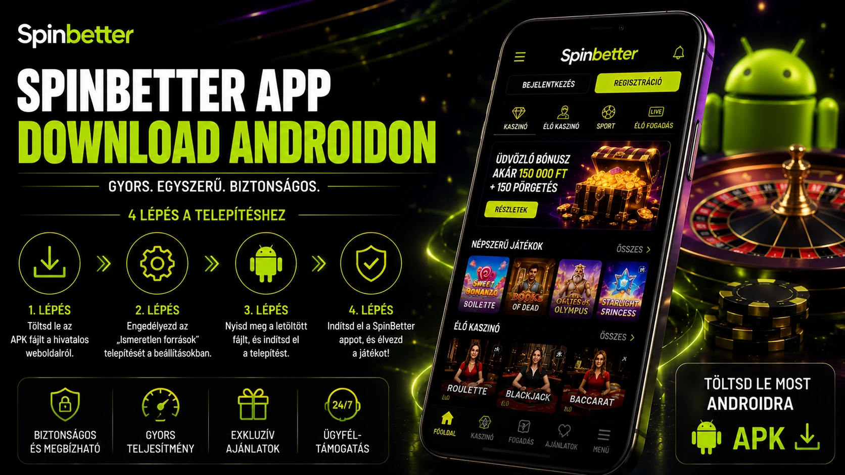 a SpinBetter app download lépései Androidon: az apk telepítése